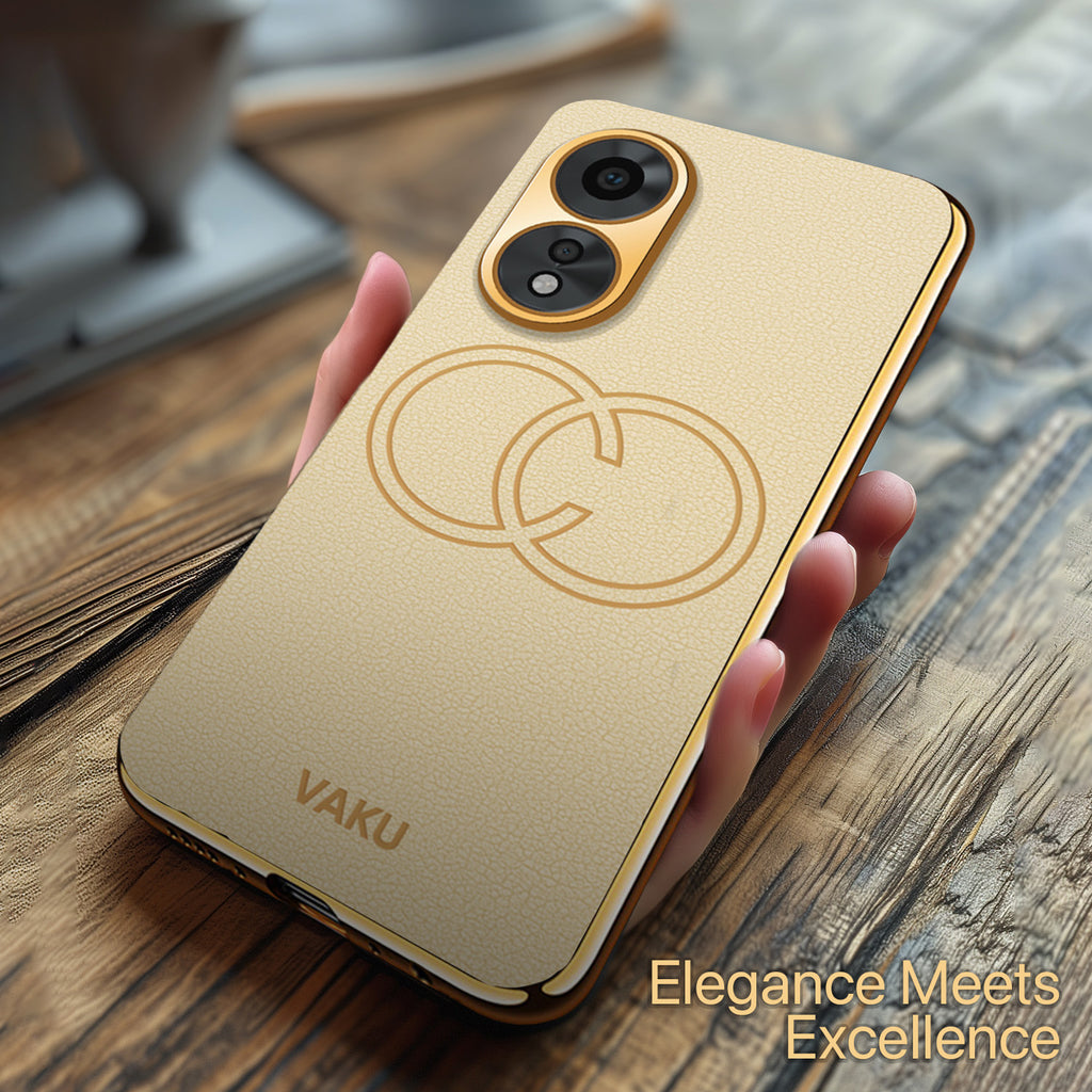 Vaku ® Oppo A38 Skylar Leather Pattern Gold Electroplated Soft TPU Back Cover