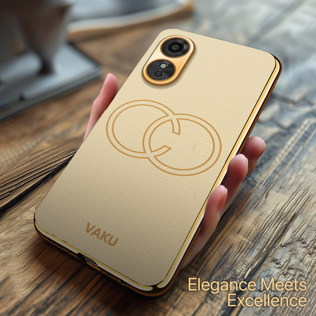 Vaku ® Oppo A17 Skylar Leather Pattern Gold Electroplated Soft TPU Back Cover