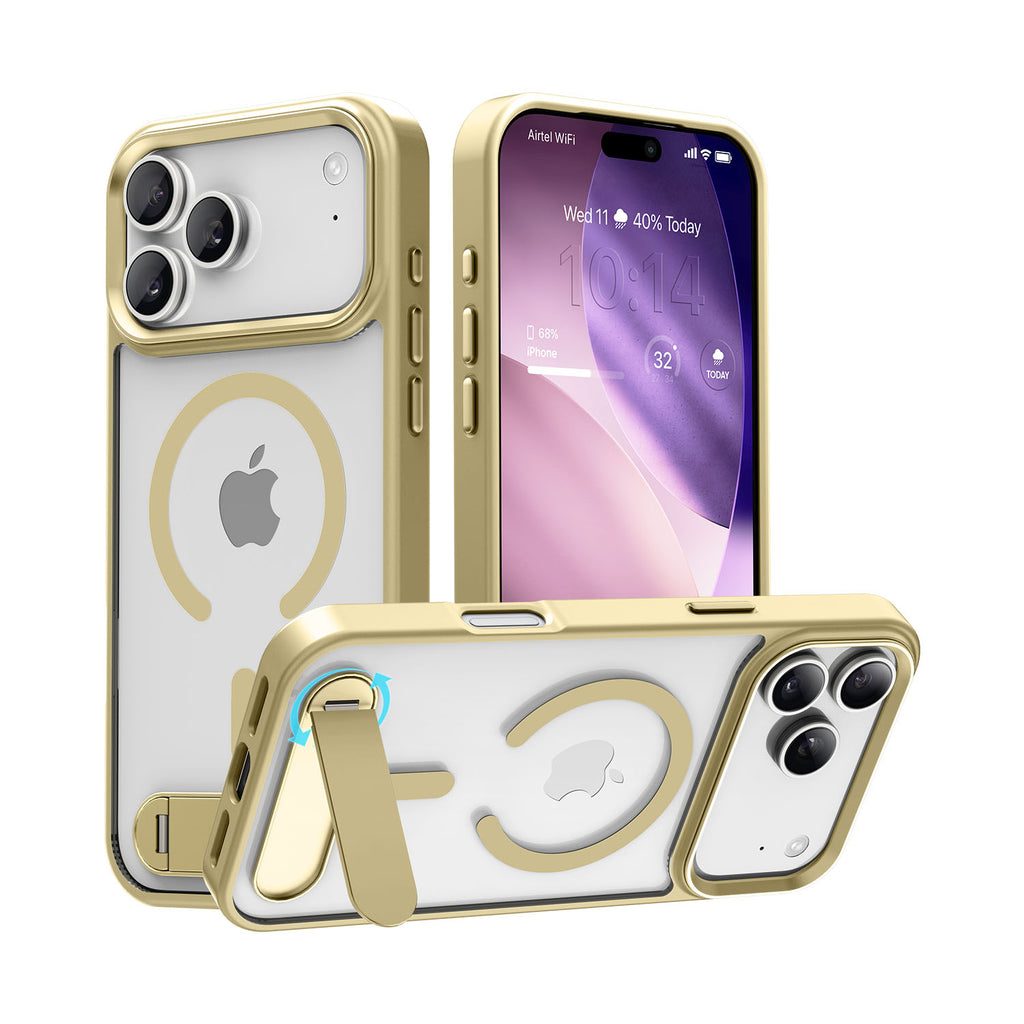 Vaku Luxos ® Apple iPhone 17 Pro Max Orion Magpro Scratch Resistant Camera Screen Protector Case With Alloy Metal Stand Shockproof Back Cover