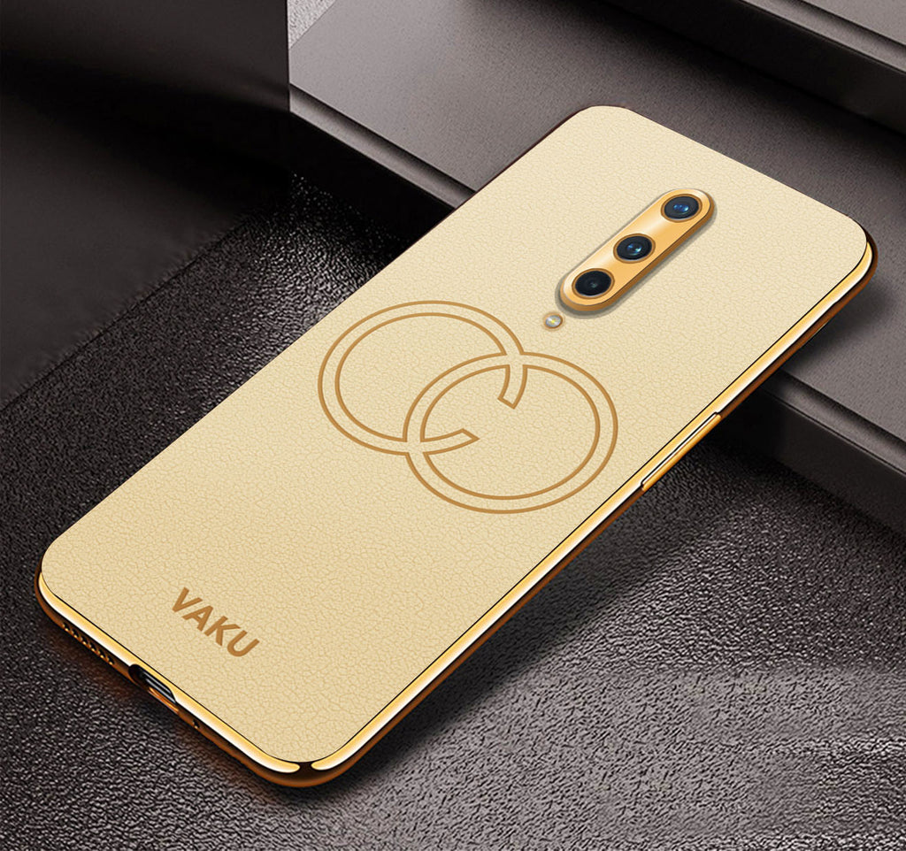 Vaku ® OnePlus 8 Skylar Leather Pattern Gold Electroplated Soft TPU Back Cover