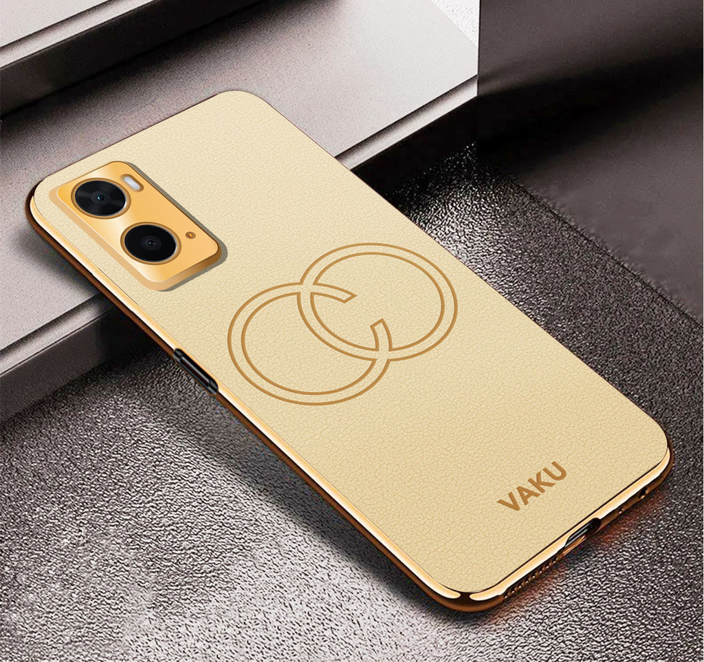 Vaku ® Oppo A76 4G Skylar Leather Pattern Gold Electroplated Soft TPU Back Cover