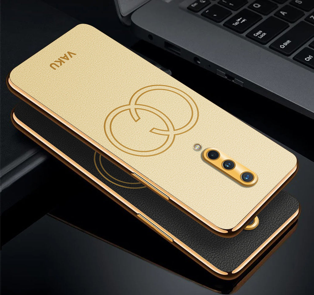 Vaku ® OnePlus 8 Cheron Series Leather Stitched Gold Electroplated