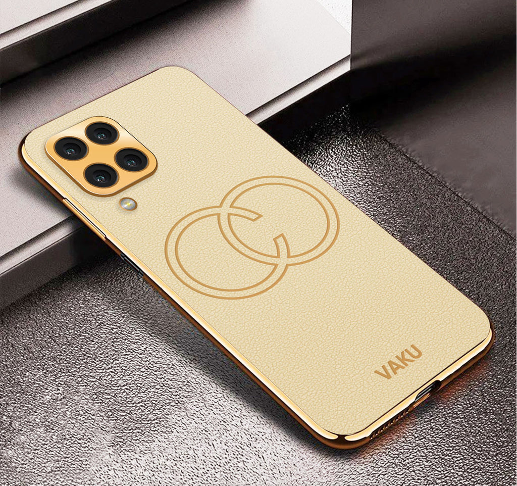 Vaku ® Samsung Galaxy M53 Skylar Leather Pattern Gold Electroplated Soft TPU Back Cover