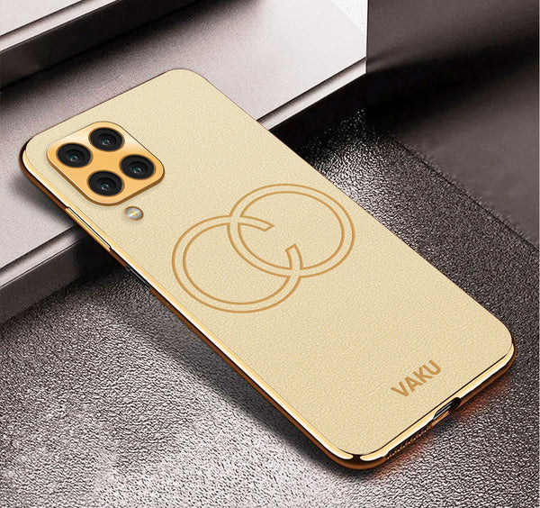 Vaku ® Samsung Galaxy M53 Skylar Leather Pattern Gold Electroplated Soft TPU Back Cover
