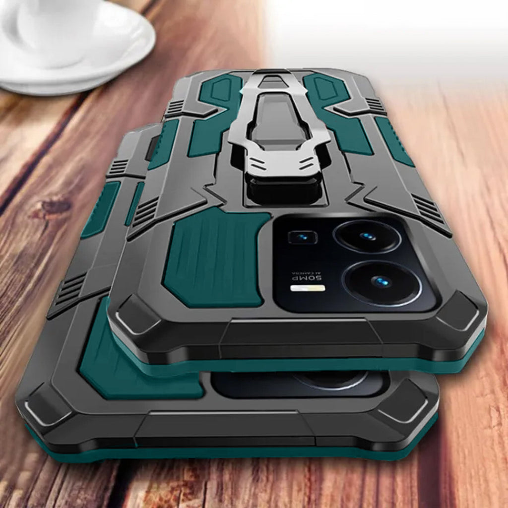 Vaku® Vivo V25e Vanguard Military Grade Armor Case with Metal Belt Clip Kickstand Back Cover
