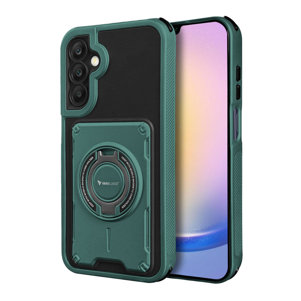 Vaku Luxos® Samsung Galaxy A25 5G Axion Armor Military Grade Protective Case with Magnetic Ring Holder Kickstand Back Cover