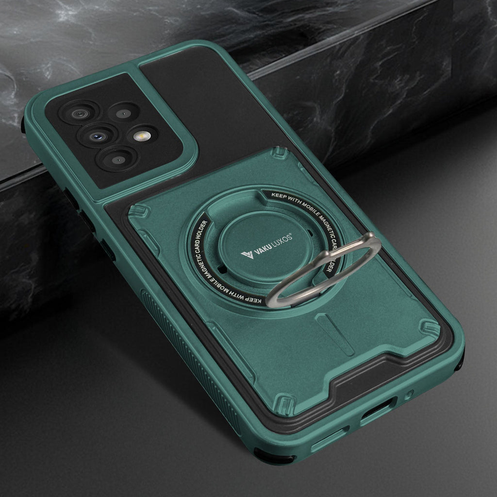 Vaku Luxos® Samsung Galaxy A53 5G Axion Armor Military Grade Protective Case with Magnetic Ring Holder Kickstand Back Cover