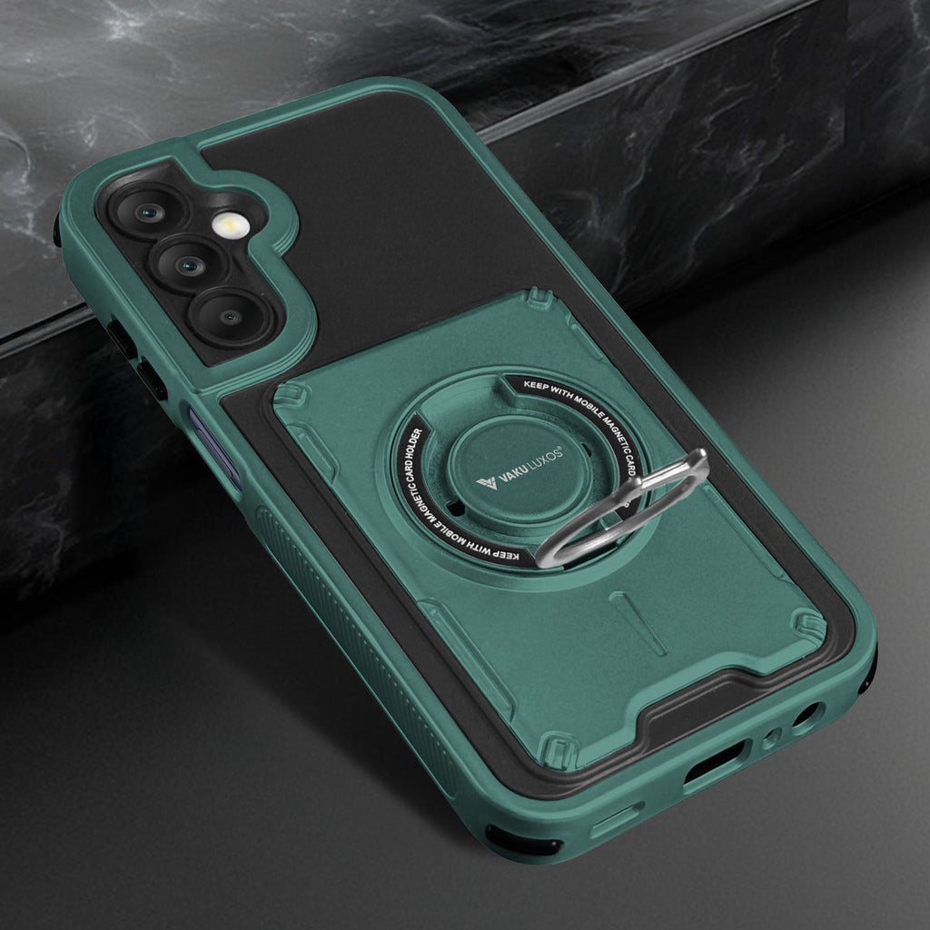 Vaku Luxos® Samsung Galaxy S23 FE Axion Armor Military Grade Protective Case with Magnetic Ring Holder Kickstand Back Cover