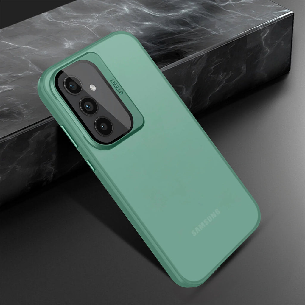 Vaku® Samsung Galaxy A24 4G Rime Frosted Translucent Camera Protector Case with Built-in Stash Stand Back Cover