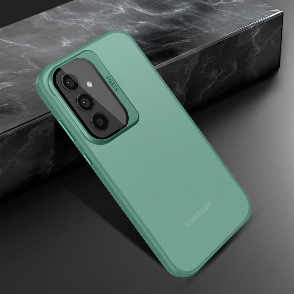 Vaku® Samsung Galaxy A15 5G Rime Frosted Translucent Camera Protector Case with Built-in Stash Stand Back Cover