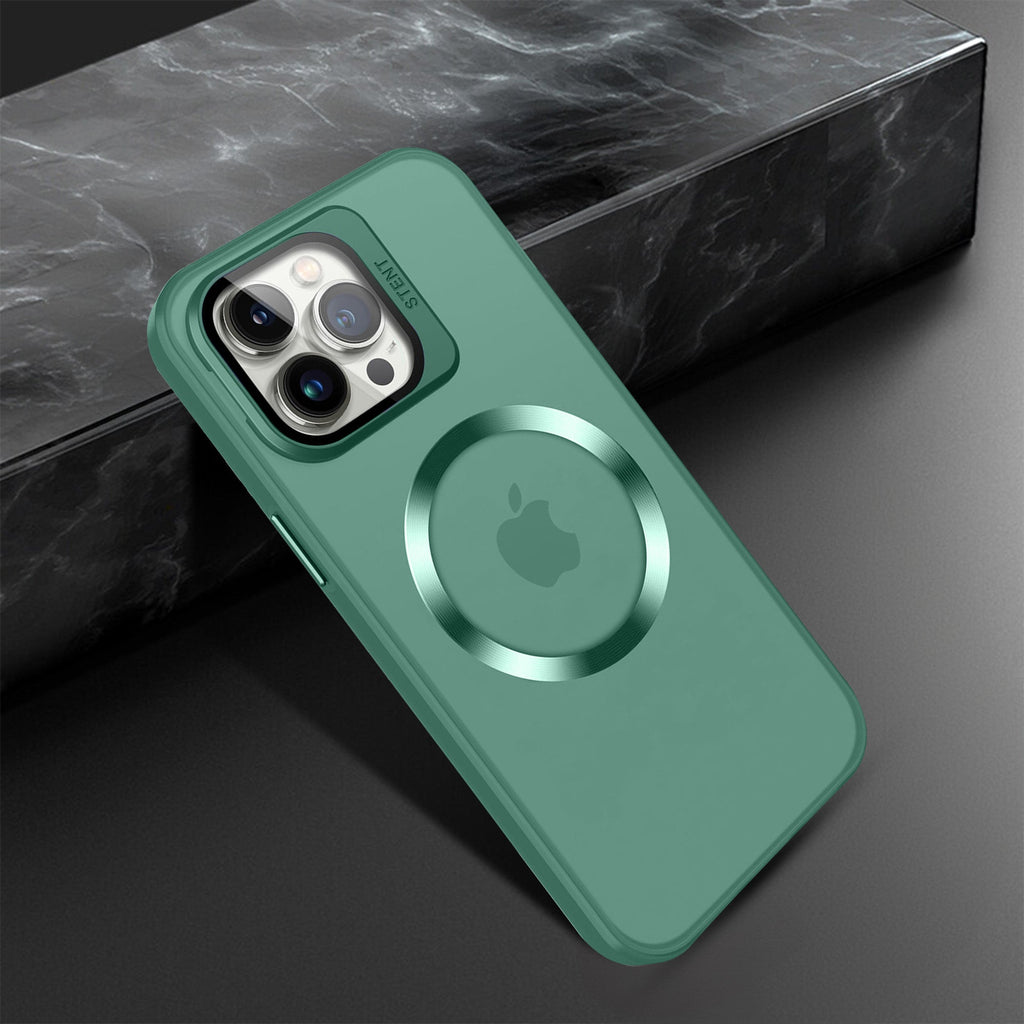 Vaku® Apple iPhone 15 Pro Rime Frosted Magnetic Magpro Translucent Camera Protector Case with Built-in Stash Stand Back Cover