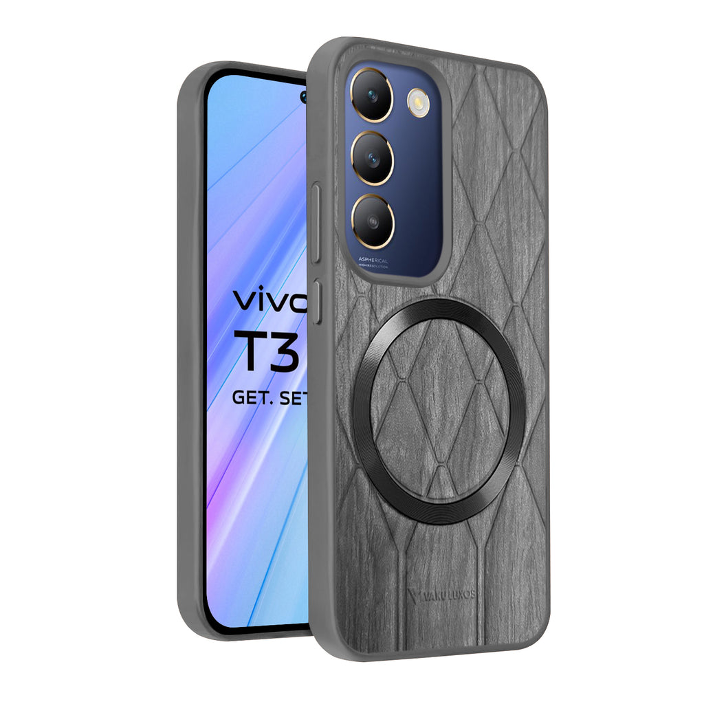 Vaku ® Vivo T3 5G Diamond Plume Pattern Magnetic Magsafe Matte Soft-Touch Texture Back Cover