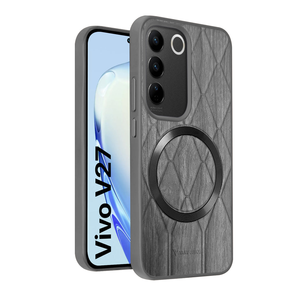 Vaku ® Vivo V27 5G Diamond Plume Pattern Magnetic Magsafe Matte Soft-Touch Texture Back Cover