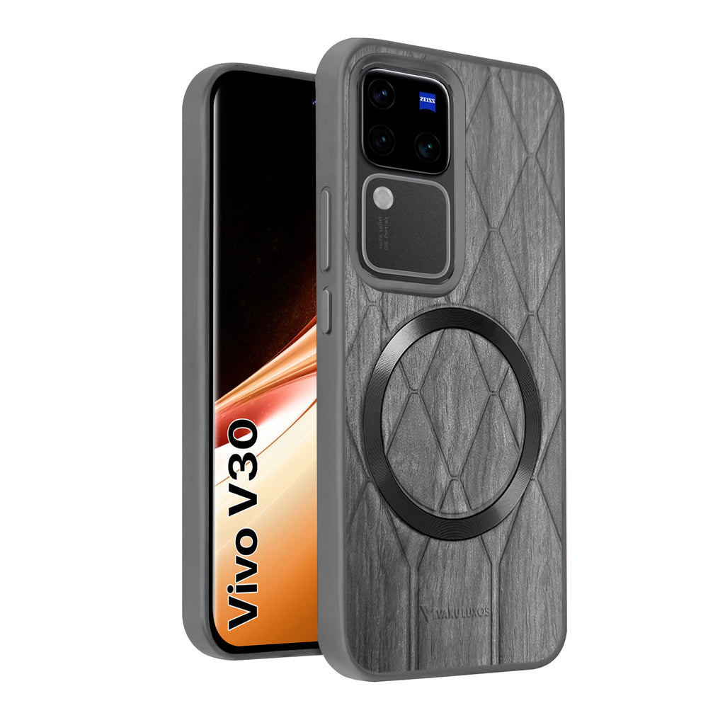Vaku ® Vivo V30 5G Diamond Plume Pattern Magnetic Magsafe Matte Soft-Touch Texture Back Cover