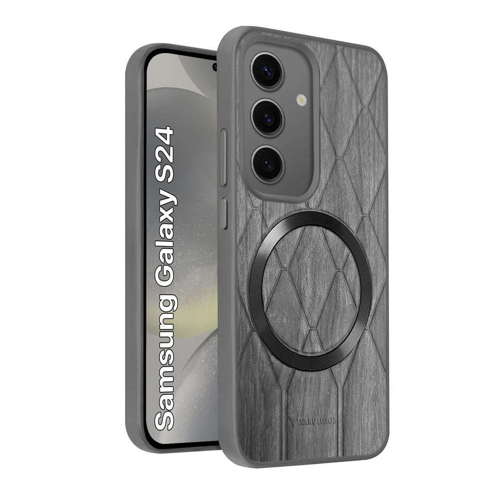 Vaku ® Samsung Galaxy S24 Diamond Plume Pattern Magnetic Magsafe Matte Soft-Touch Texture Back Cover