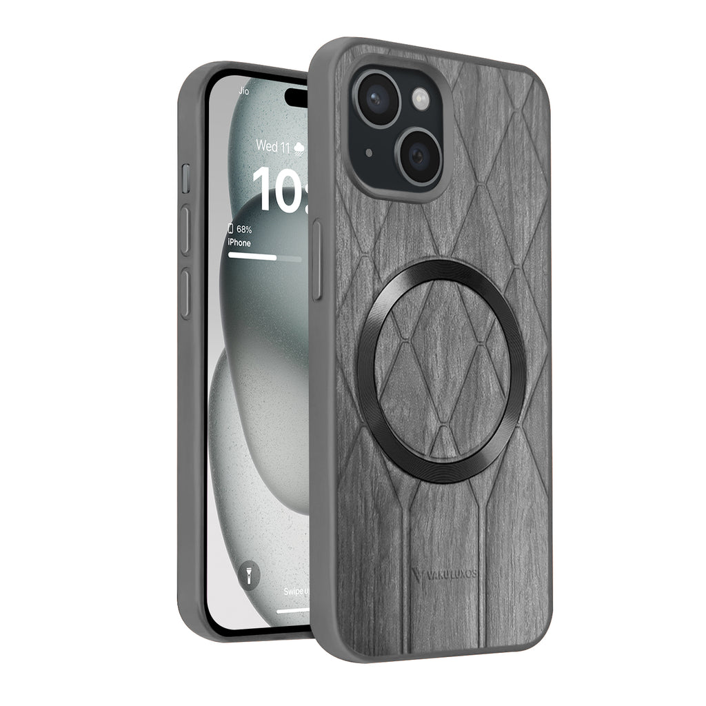 Vaku ® Apple iPhone 15 Diamond Plume Pattern Magnetic Magsafe Matte Soft-Touch Texture Back Cover