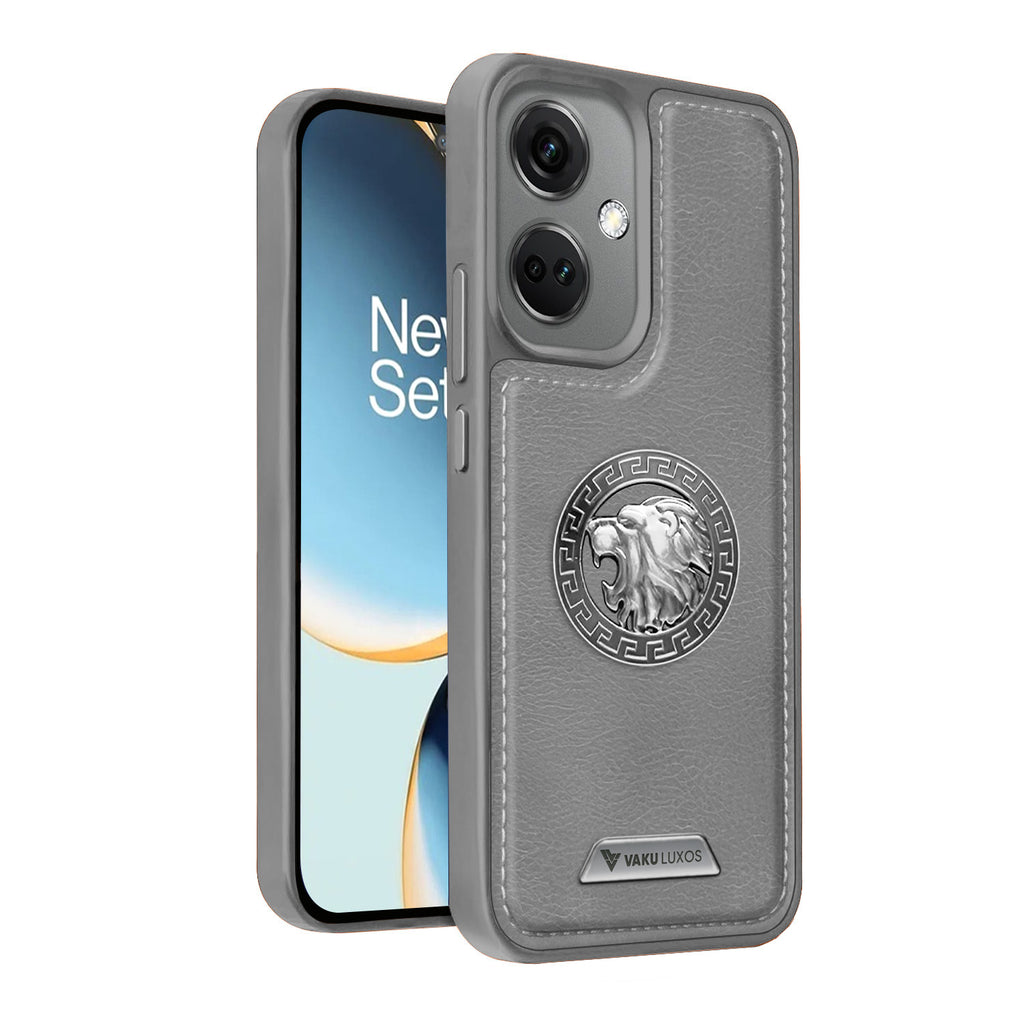 Vaku ® OnePlus Nord CE 3 5G Regal Shield Metal Lion Engraved Leather Protective Back Cover