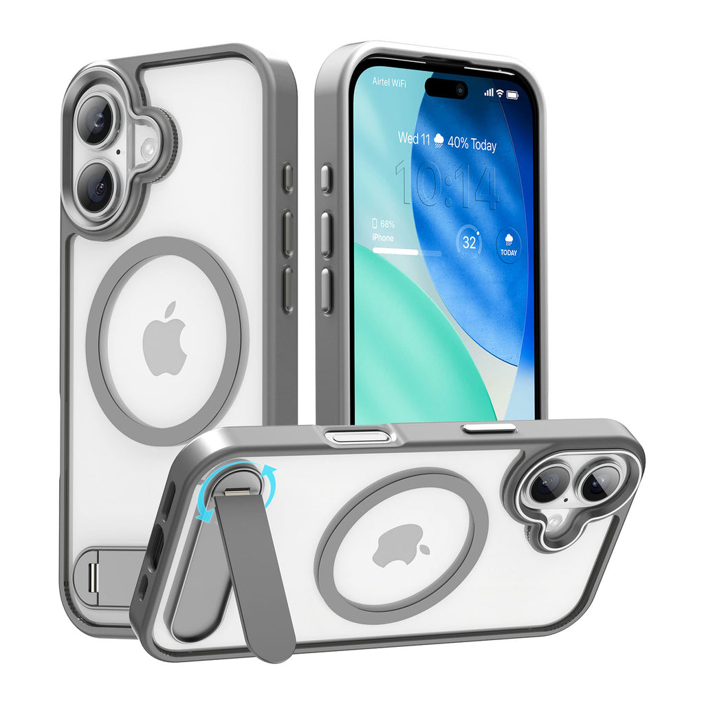Vaku Luxos ® Apple iPhone 17 Orion Magpro Scratch Resistant Camera Screen Protector Case With Alloy Metal Stand Shockproof Back Cover