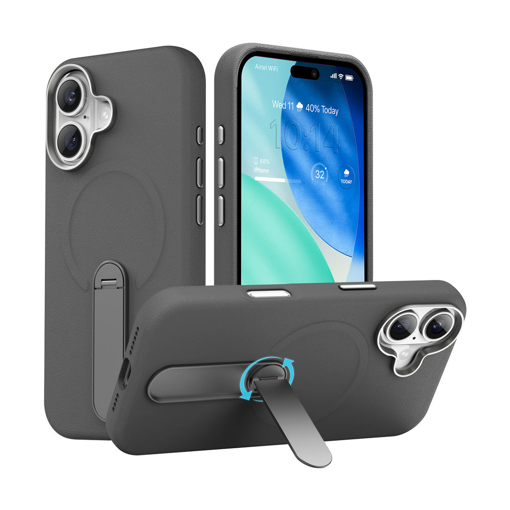 Vaku Luxos ® Apple iPhone 17 Zayro Magpro Leather Scratch Resistant Military-Grade Case With Alloy Metal Stand Shockproof Protective Back Cover