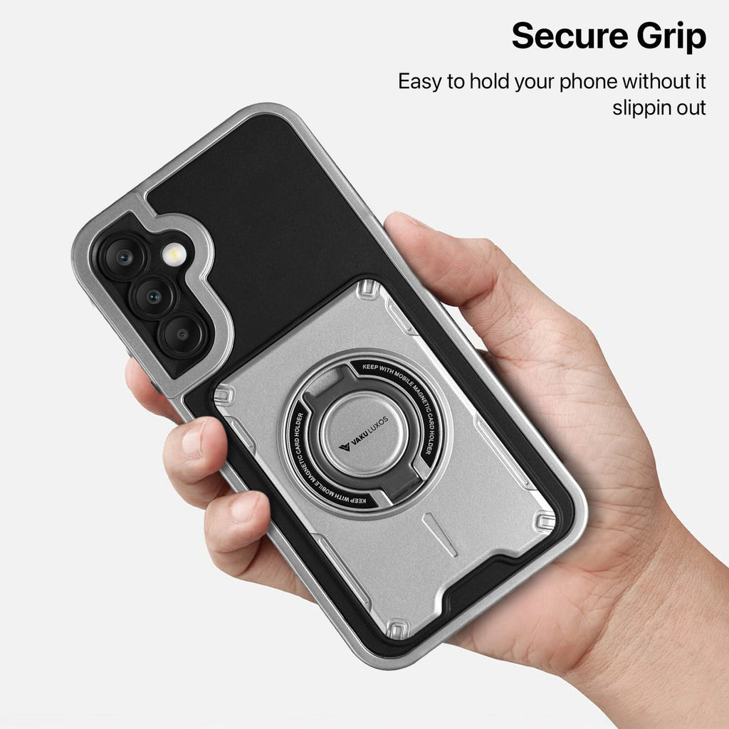 Vaku Luxos® Samsung Galaxy A34 5G Axion Armor Military Grade Protective Case with Magnetic Ring Holder Kickstand Back Cover