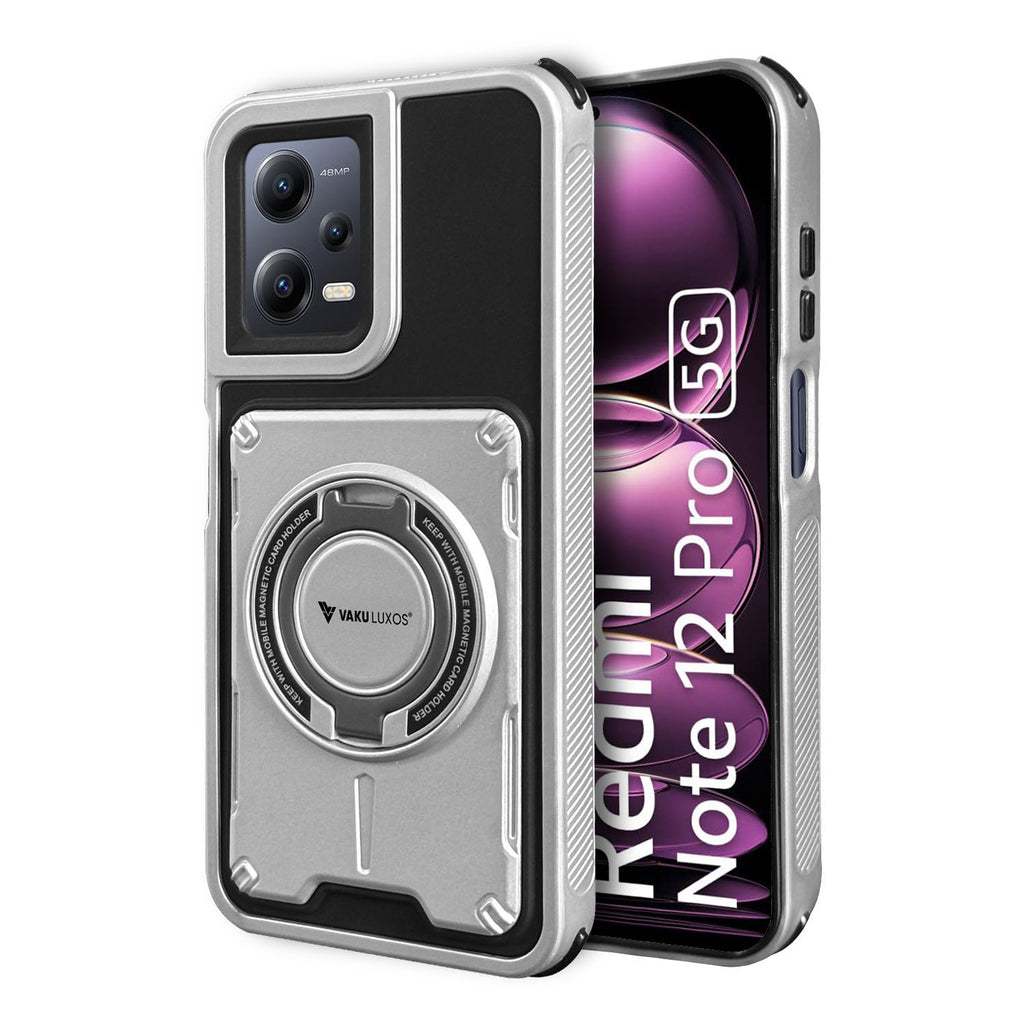 Vaku Luxos® Xiaomi Redmi Note 12 Pro Axion Armor Military Grade Protective Case with Magnetic Ring Holder Kickstand Back Cover