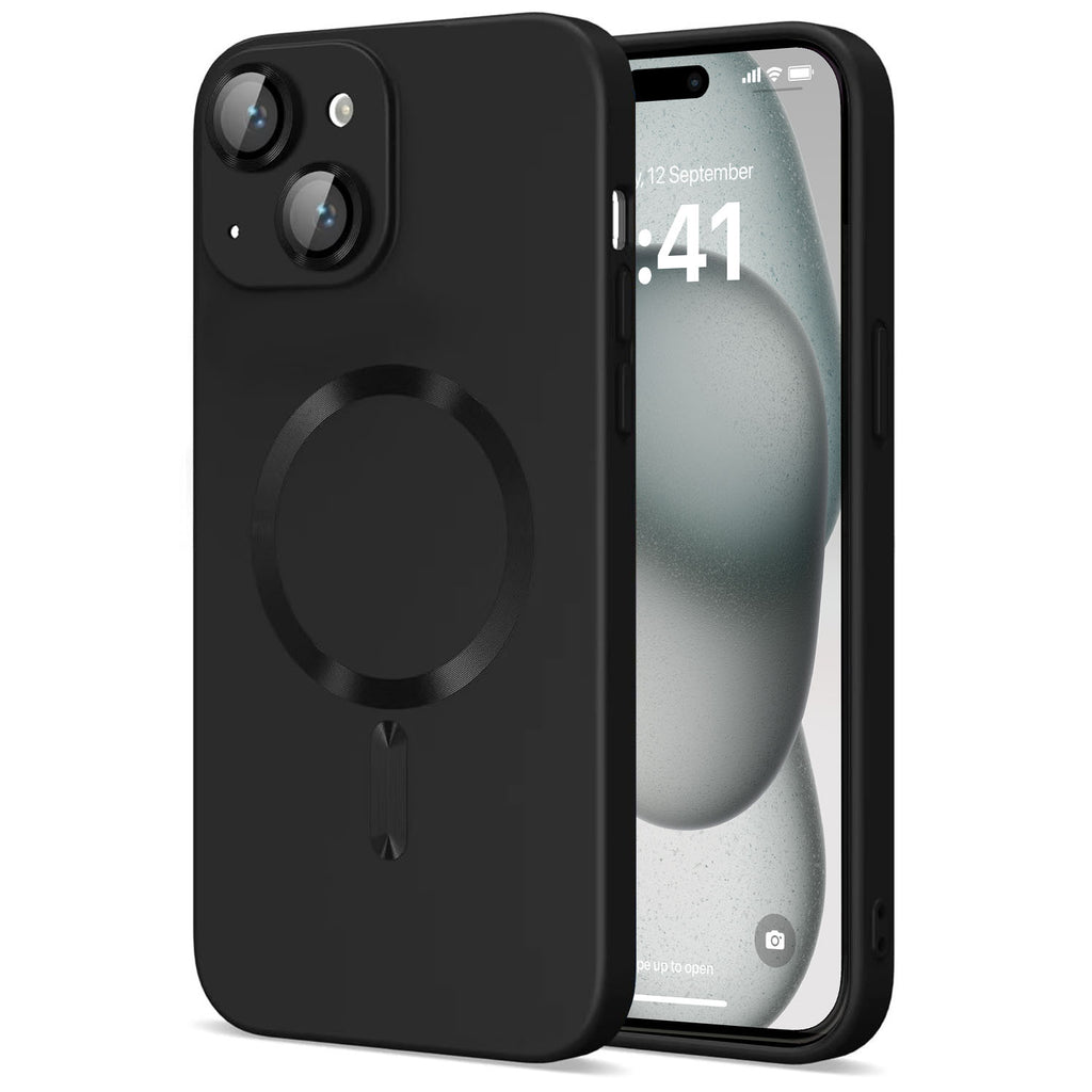 Vaku ® Apple iPhone 15 Plus Soft Silicon Magsafe Full Lens Protection Silicon Back Cover Case