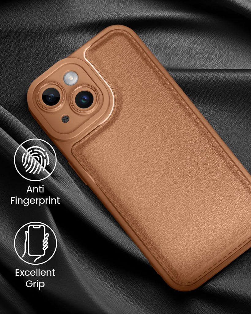 Vaku ® Apple iPhone 15 Plus PU Leather Texture Soft Non-Slip Grip TPU Shockproof Phone Case Back Cover