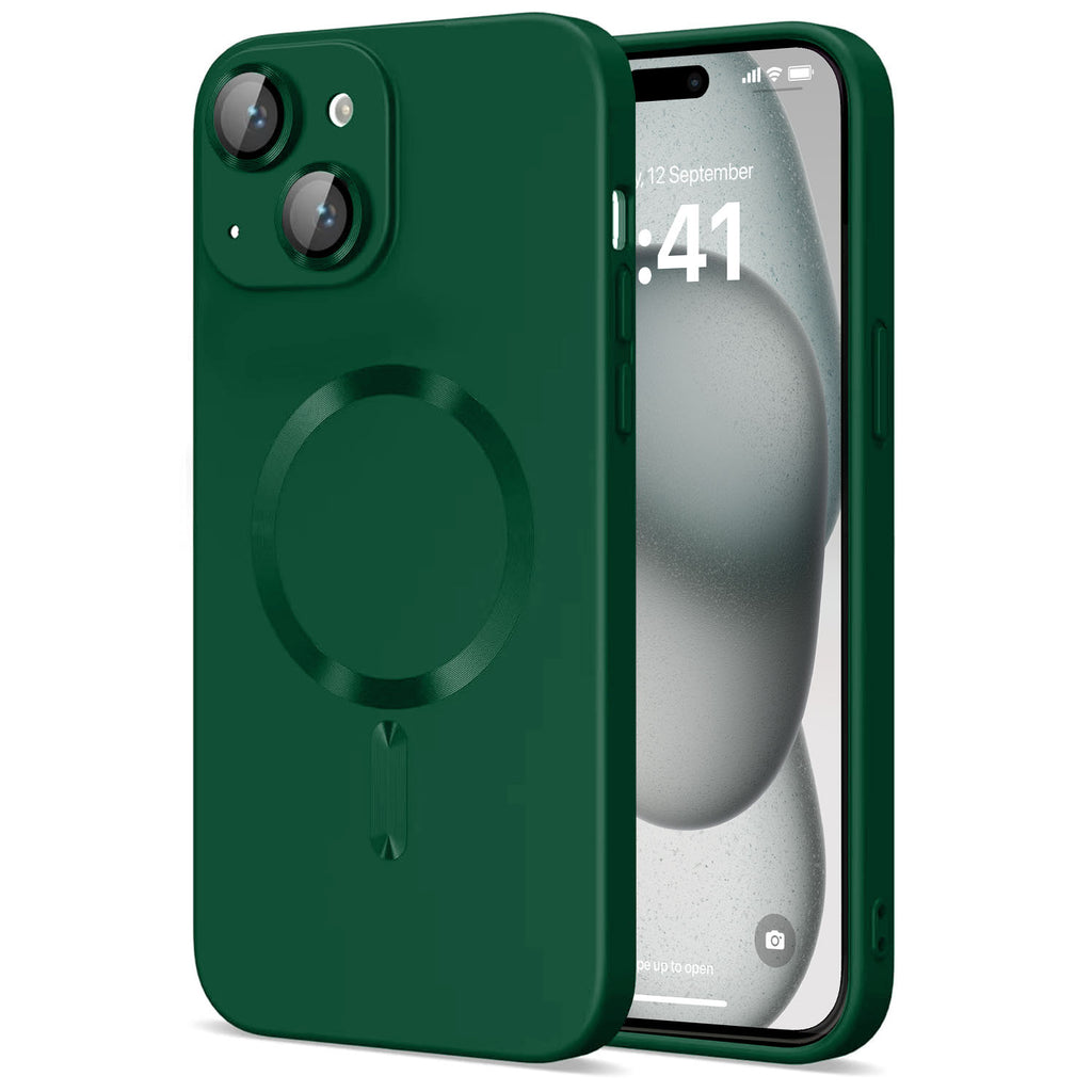 Vaku ® Apple iPhone 15 Plus Soft Silicon Magsafe Full Lens Protection Silicon Back Cover Case