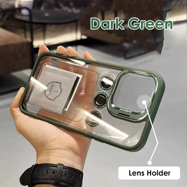 Vaku ® Apple iPhone 15 Lens Flip Stand Holder Back Cover Case with Free Lens Protector