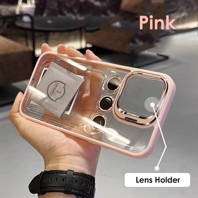 Vaku ® Apple iPhone 15 Lens Flip Stand Holder Back Cover Case with Free Lens Protector
