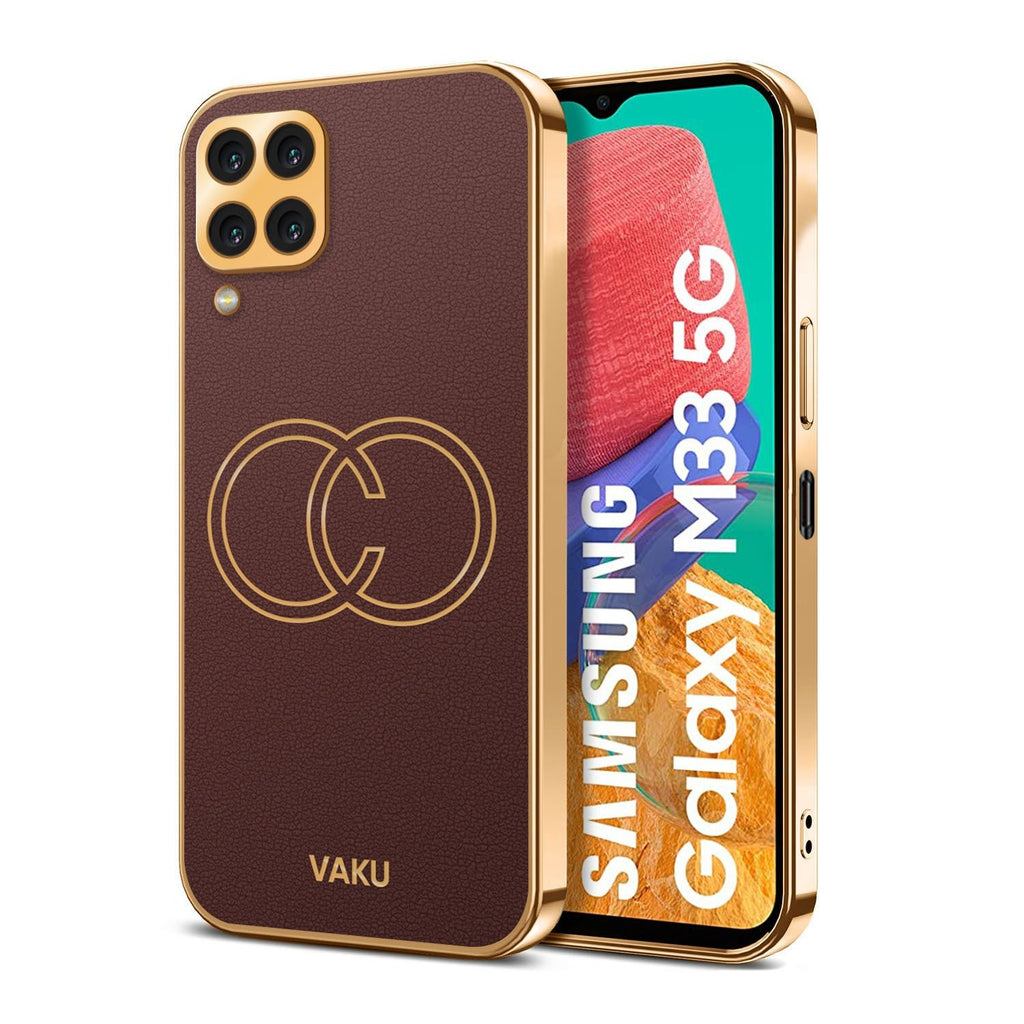 Vaku ® Samsung Galaxy M33 5G Skylar Leather Pattern Gold Electroplated Soft TPU Back Cover