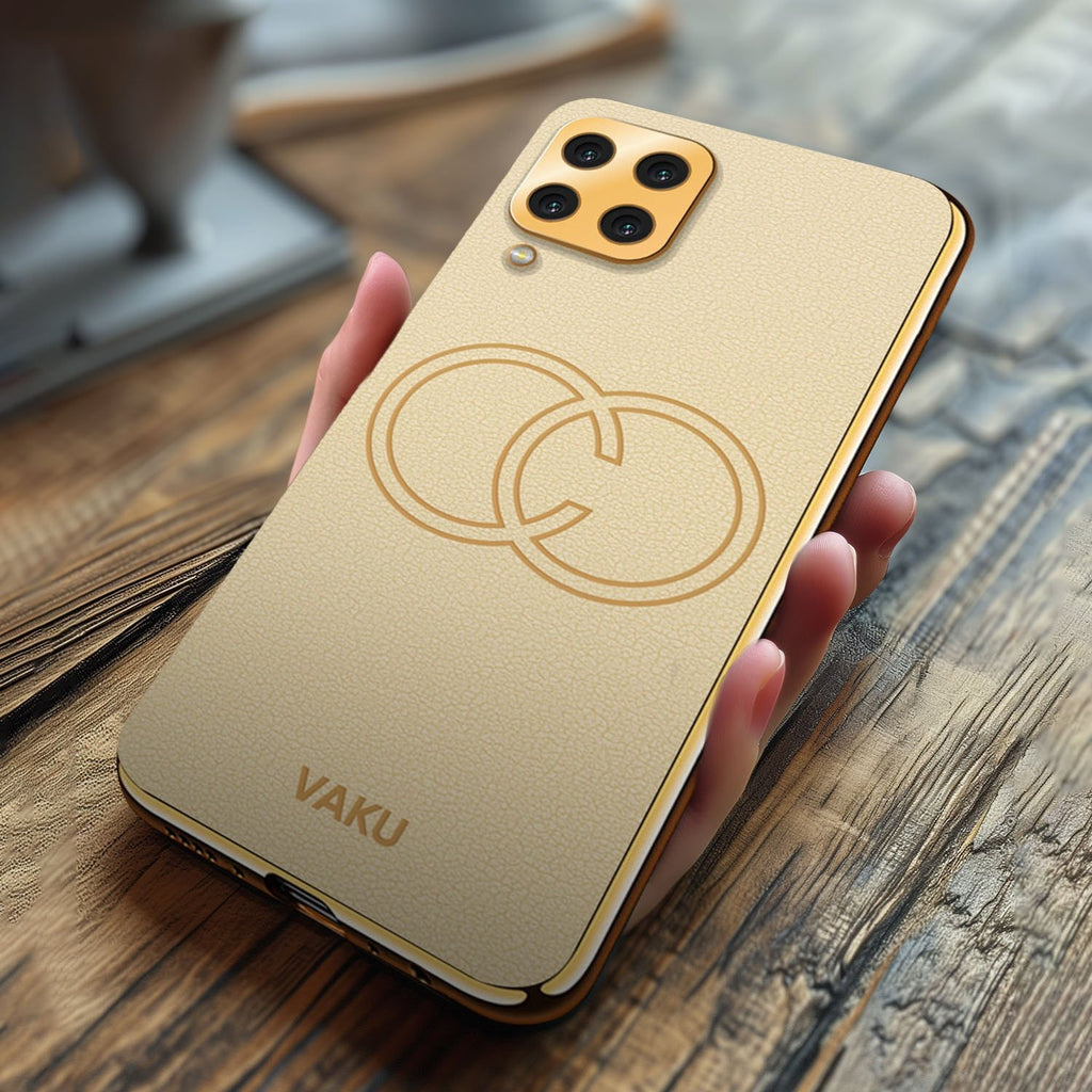 Vaku ® Samsung Galaxy M33 5G Skylar Leather Pattern Gold Electroplated Soft TPU Back Cover