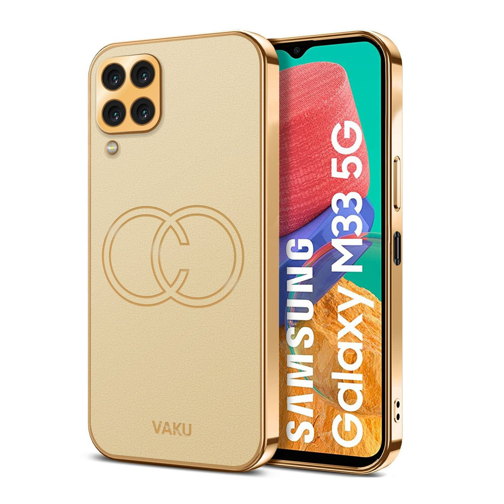 Vaku ® Samsung Galaxy M33 5G Skylar Leather Pattern Gold Electroplated Soft TPU Back Cover