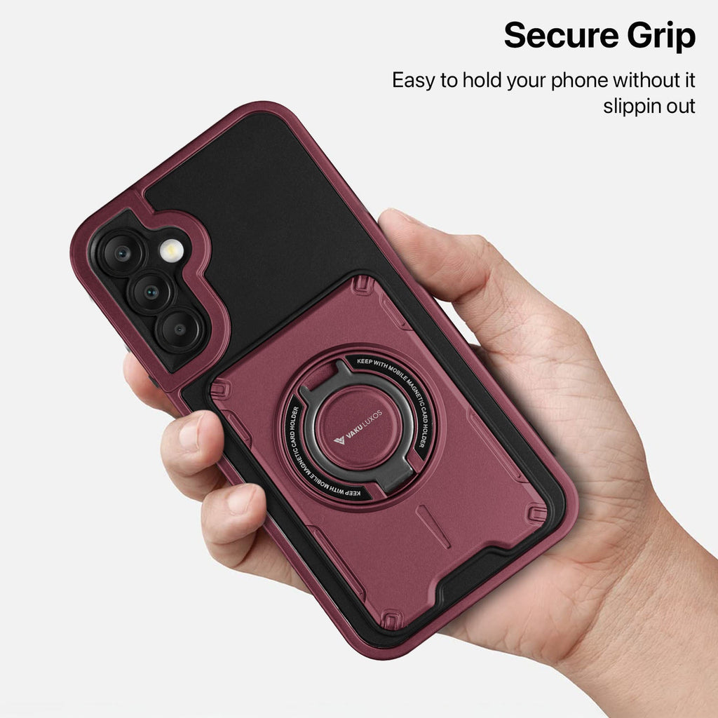 Vaku Luxos® Samsung Galaxy A25 5G Axion Armor Military Grade Protective Case with Magnetic Ring Holder Kickstand Back Cover