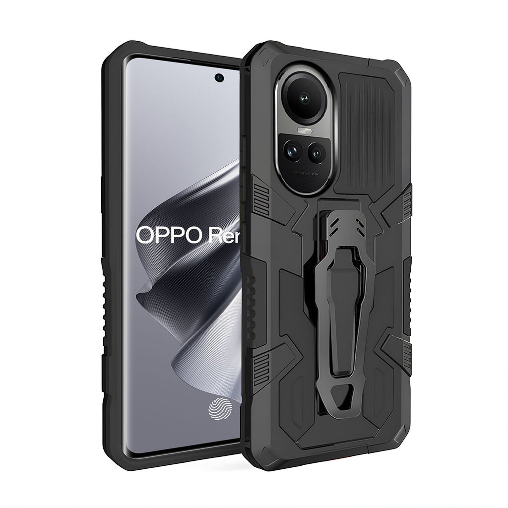 Vaku ® Oppo Reno10 5G Vanguard Military Grade Armor Case with Metal Belt Clip Kickstand Back Cover