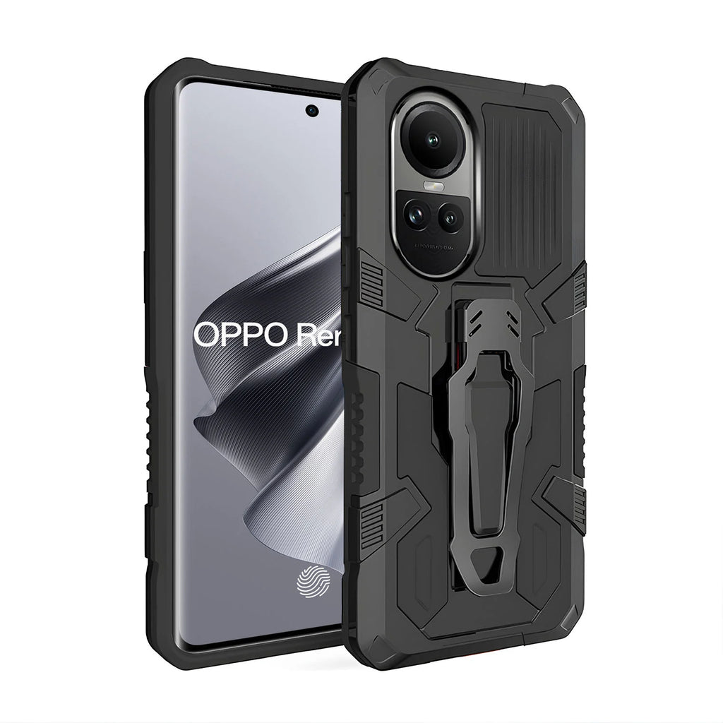 Vaku ® Oppo Reno10 Pro 5G Vanguard Military Grade Armor Case with Metal Belt Clip Kickstand Back Cover