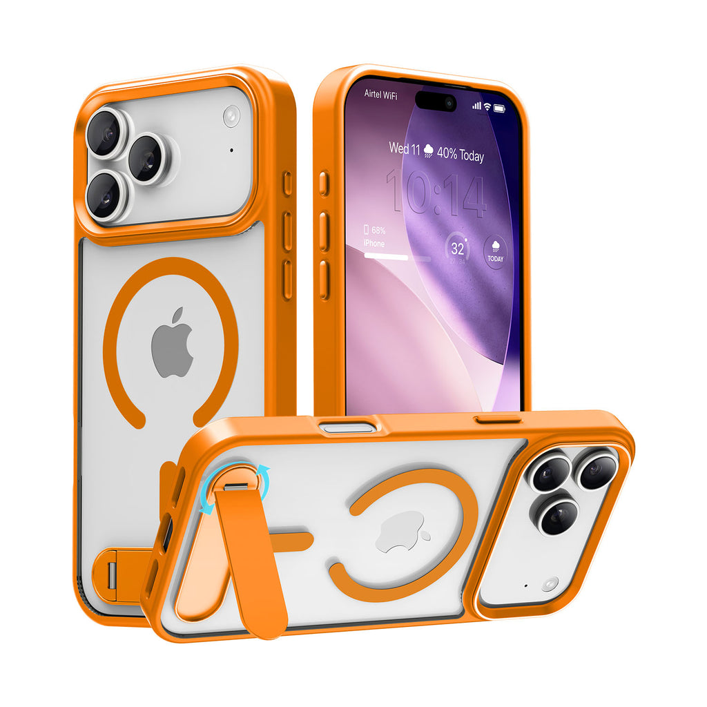 Vaku Luxos ® Apple iPhone 17 Pro Max Orion Magpro Scratch Resistant Camera Screen Protector Case With Alloy Metal Stand Shockproof Back Cover