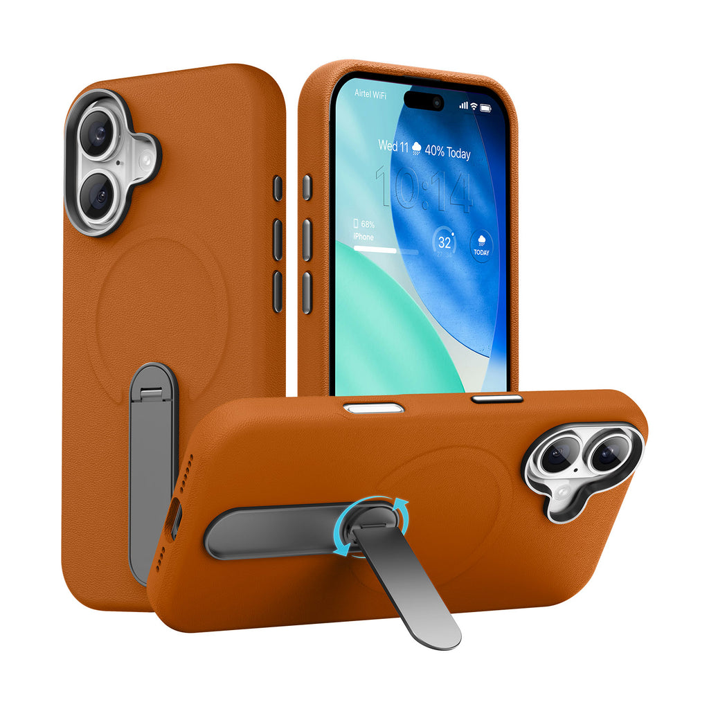 Vaku Luxos ® Apple iPhone 17 Zayro Magpro Leather Scratch Resistant Military-Grade Case With Alloy Metal Stand Shockproof Protective Back Cover