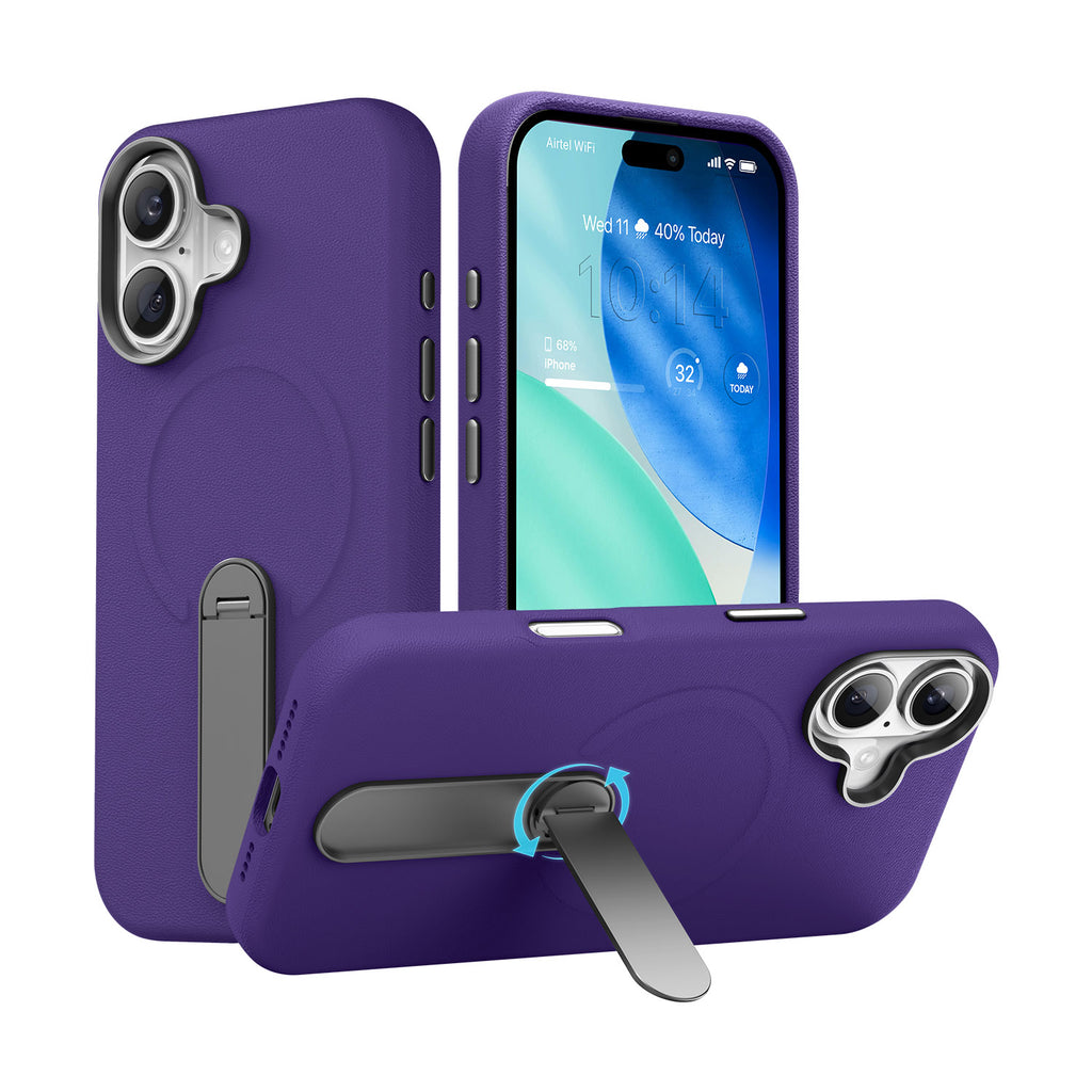 Vaku Luxos ® Apple iPhone 17 Zayro Magpro Leather Scratch Resistant Military-Grade Case With Alloy Metal Stand Shockproof Protective Back Cover