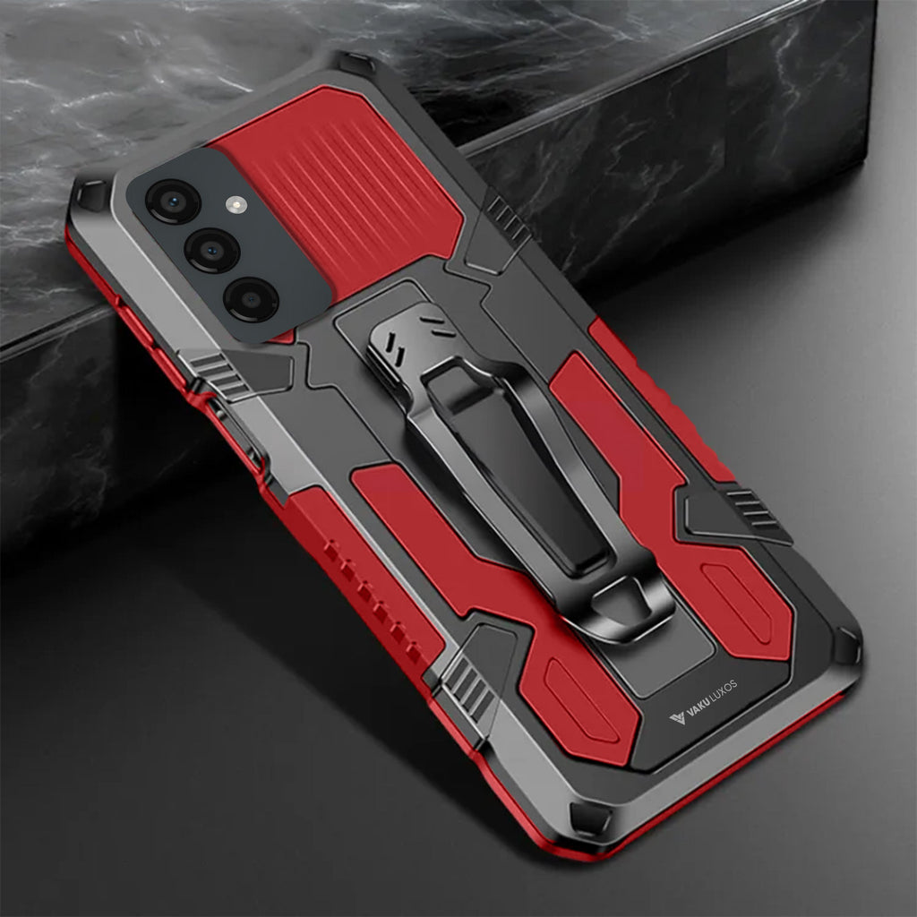 Vaku® Samsung Galaxy A24 4G Vanguard Military Grade Armor Case with Metal Belt Clip Kickstand Back Cover