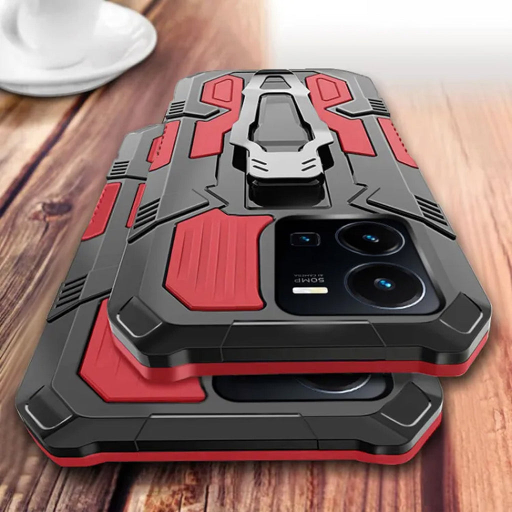 Vaku® Vivo V25e Vanguard Military Grade Armor Case with Metal Belt Clip Kickstand Back Cover
