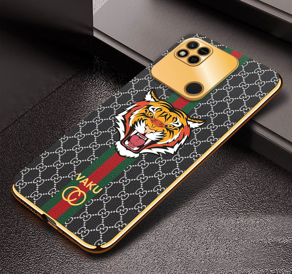 Vaku ® Xiaomi Redmi 10A Lynx Designer Leather Pattern Gold Electroplated Soft TPU Back Cover Case