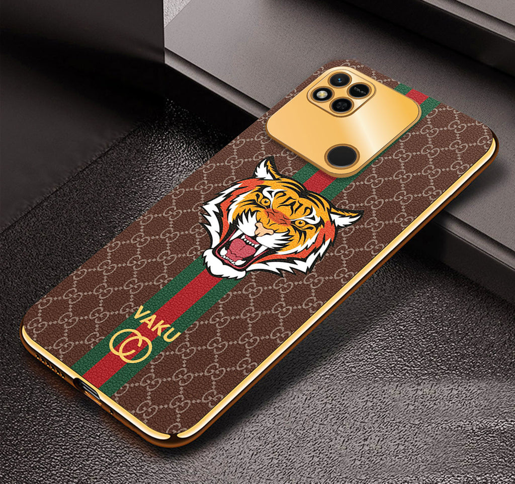 Vaku ® Xiaomi Redmi 10A Lynx Designer Leather Pattern Gold Electroplated Soft TPU Back Cover Case
