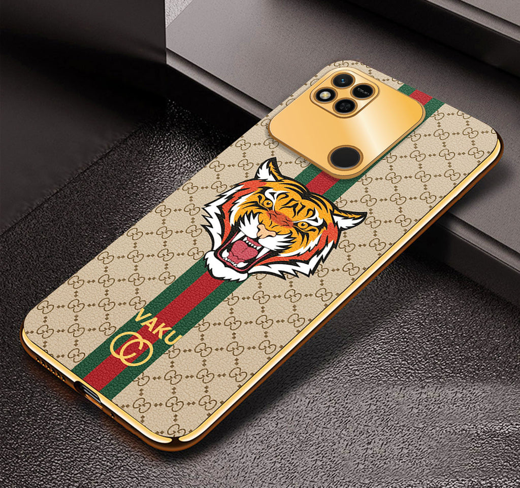 Vaku ® Xiaomi Redmi 10A Lynx Designer Leather Pattern Gold Electroplated Soft TPU Back Cover Case
