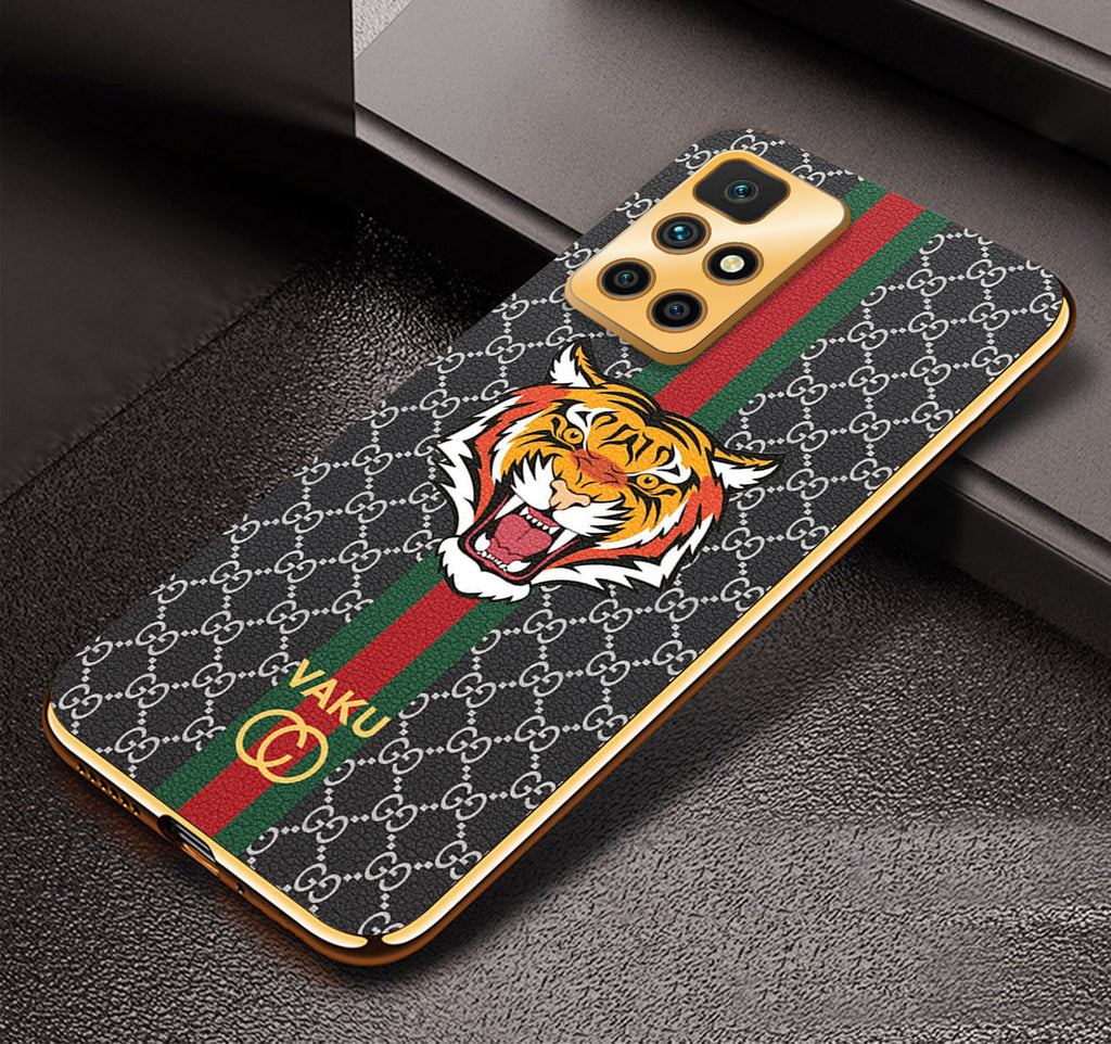 Vaku® Xiaomi Redmi 10 Prime Lynx Designer Leather Pattern Gold Electroplated Soft TPU Back Cover Case