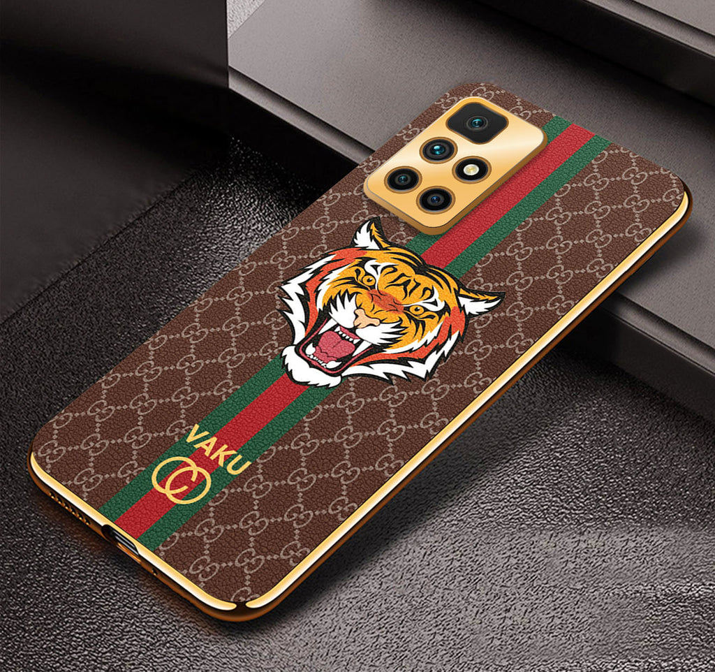 Vaku® Xiaomi Redmi 10 Prime Lynx Designer Leather Pattern Gold Electroplated Soft TPU Back Cover Case