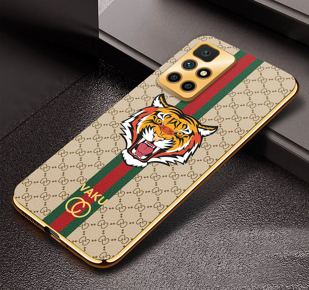 Vaku® Xiaomi Redmi 10 Prime Lynx Designer Leather Pattern Gold Electroplated Soft TPU Back Cover Case