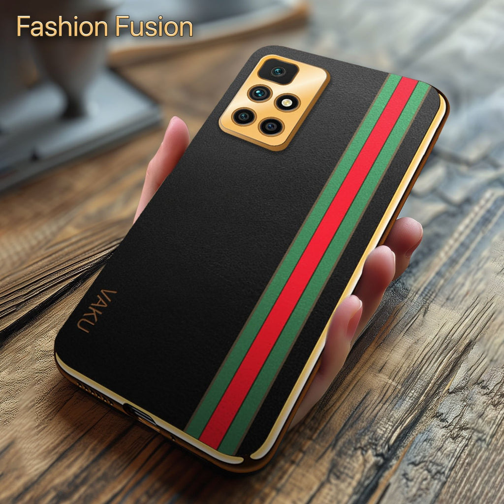 Vaku ® Xiaomi Redmi 10 Prime Felix Line Leather Stitched Gold Electroplated Soft TPU Back Cover Case