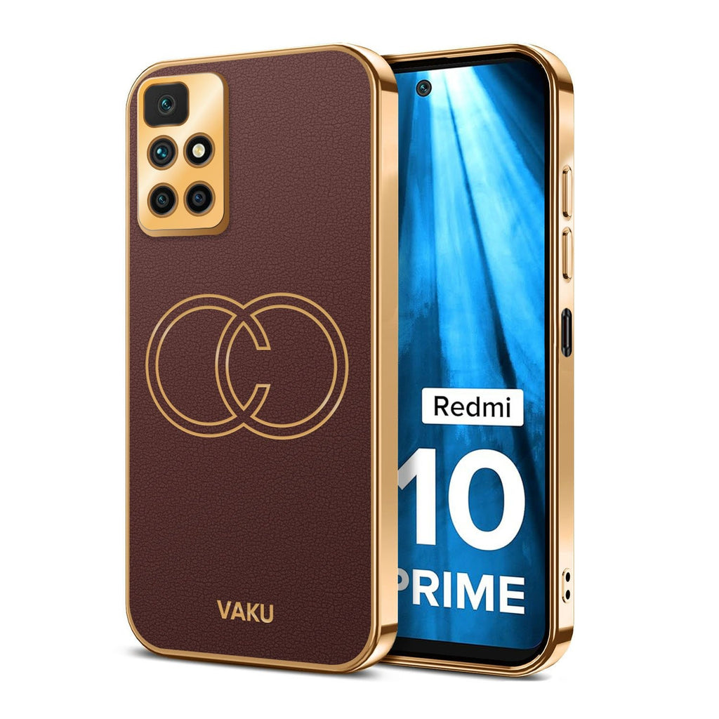 Vaku ® Xiaomi Redmi 10 Prime Skylar Series Leather Stitched Gold Electroplated Soft TPU Back Cover