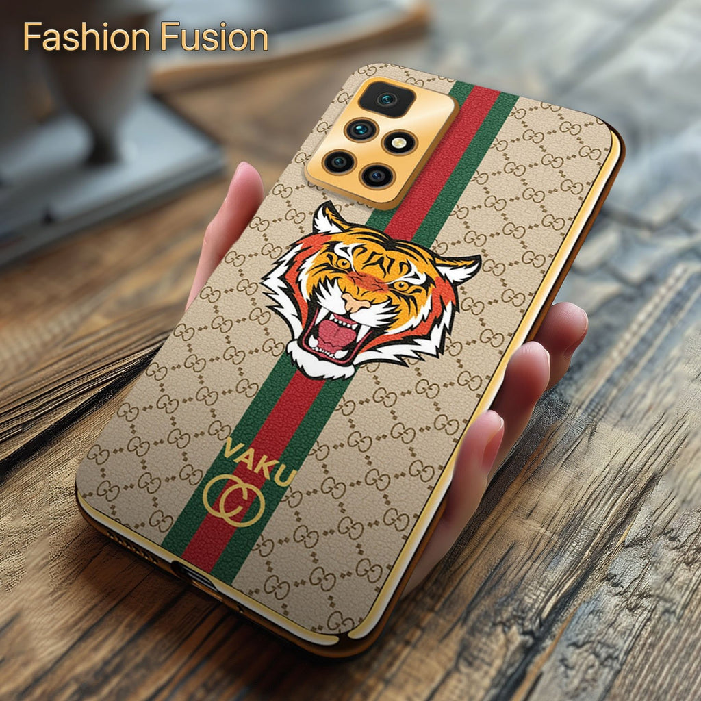 Vaku ® Xiaomi Redmi 10 Prime Lynx Designer Leather Pattern Gold Electroplated Soft TPU Back Cover Case